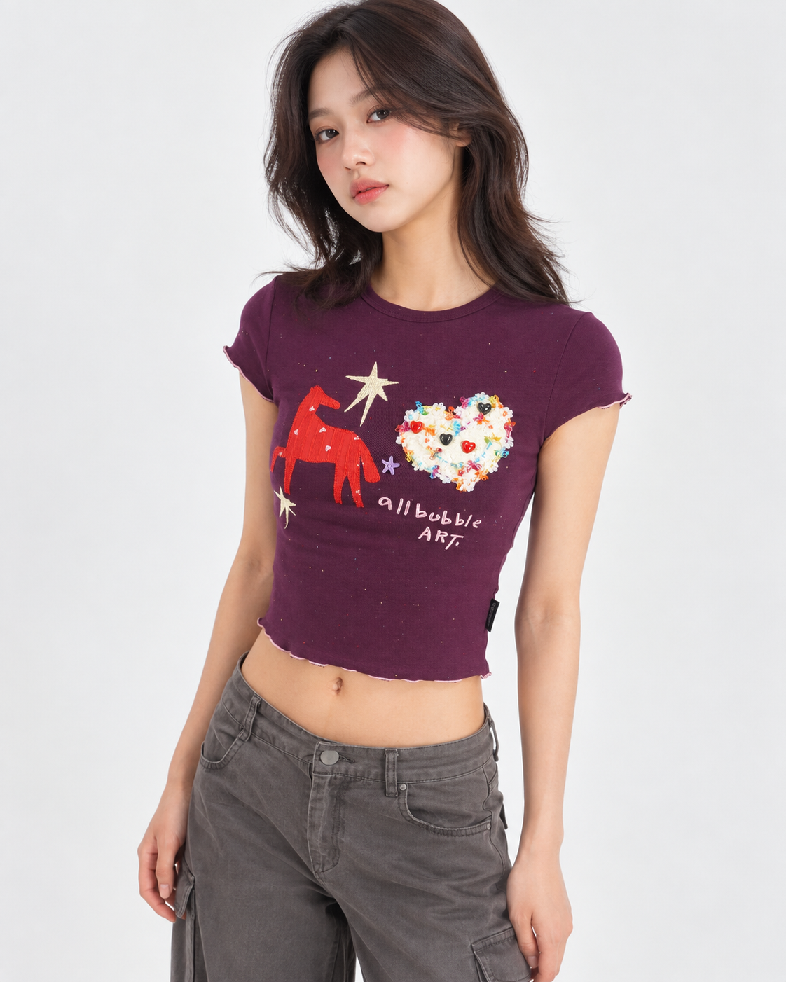 Remade Vintage Burgundy Embroidered Pony Baby Tee