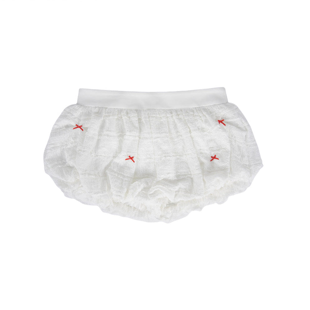Cloud White Lace Bow Elastic-Waist Bloomer Shorts