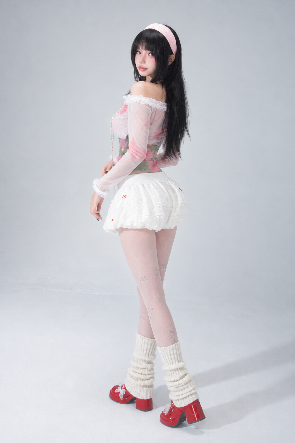 Cloud White Lace Bow Elastic-Waist Bloomer Shorts