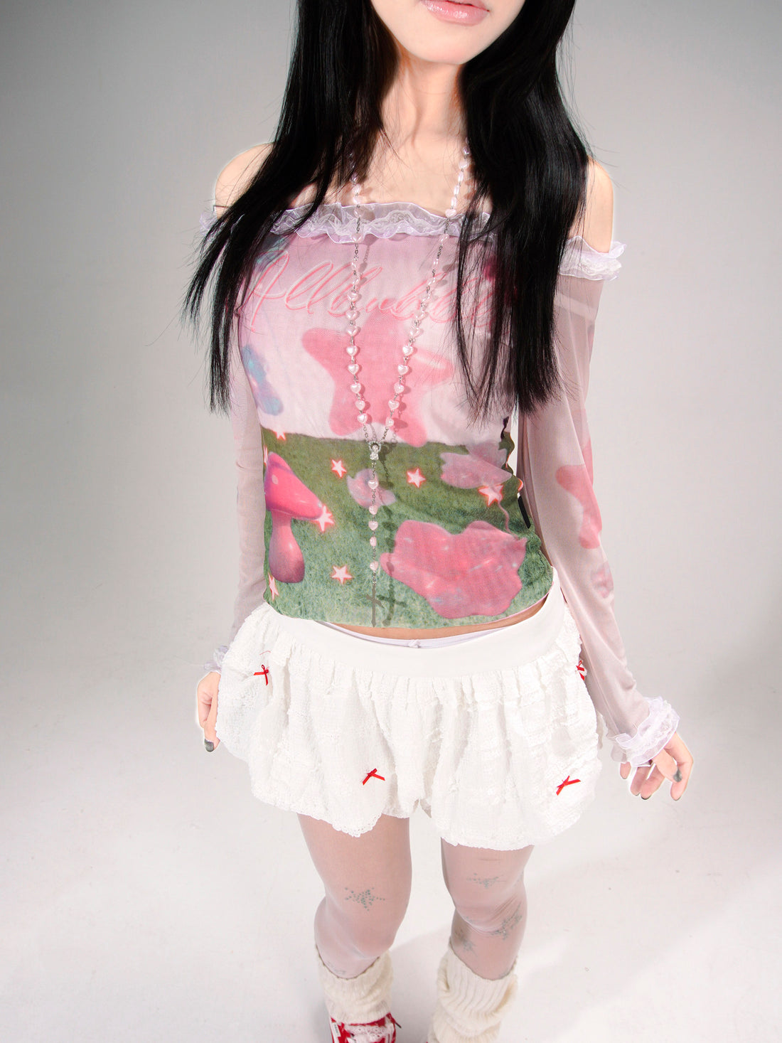Cloud White Lace Bow Elastic-Waist Bloomer Shorts