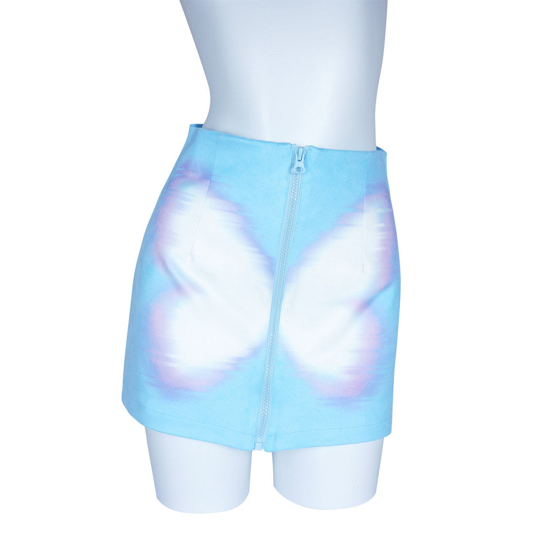 Dream Butterfly Baby Blue Front-Zip A-Line Mini Skirt
