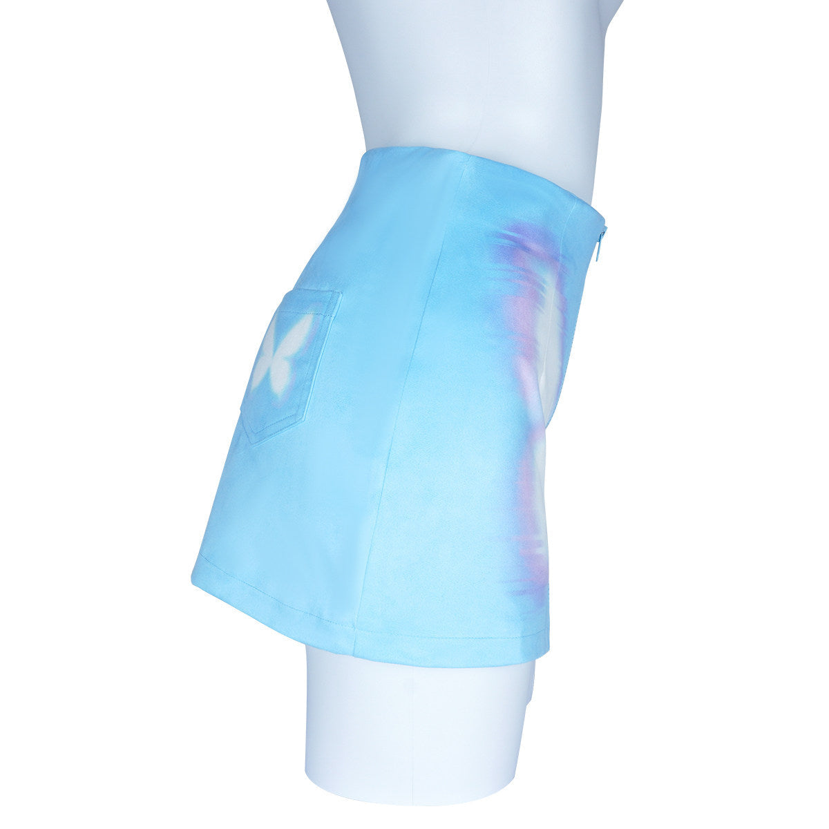 Dream Butterfly Baby Blue Front-Zip A-Line Mini Skirt