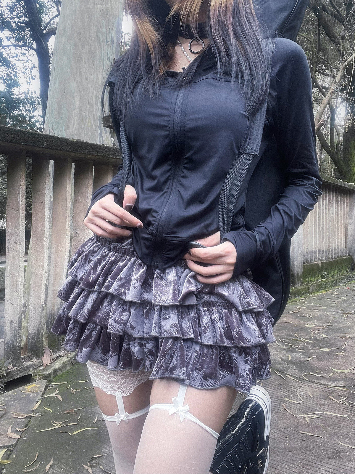 Dusty Purple Velvet Tiered Ruffle Bloomer Skort