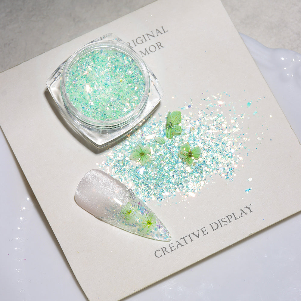 Forest Fairy Dried Flower Glitter Nail Art