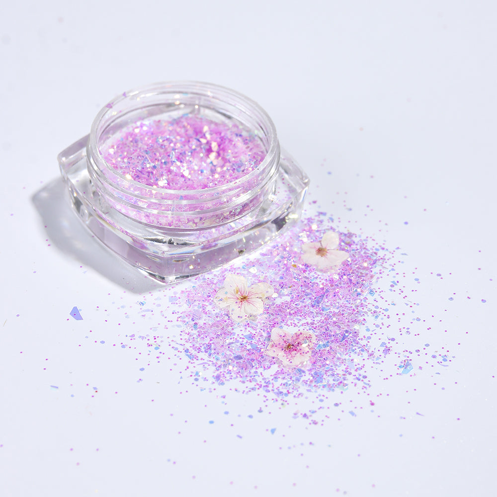 Forest Fairy Dried Flower Glitter Nail Art