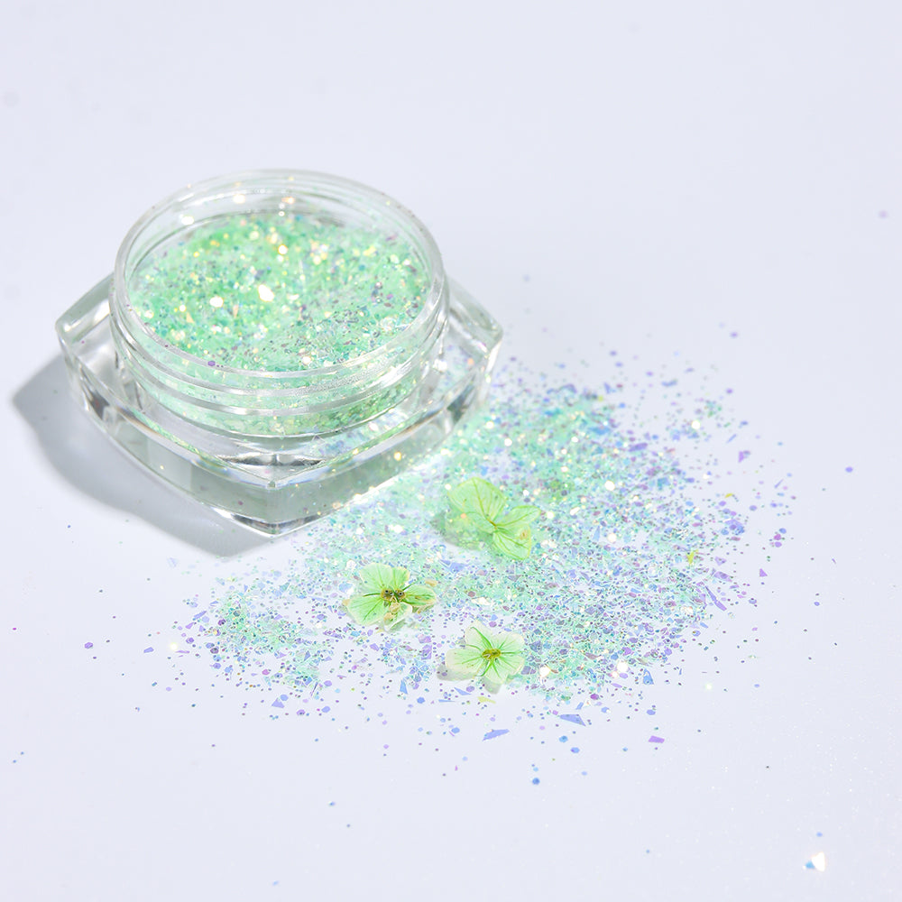 Forest Fairy Dried Flower Glitter Nail Art