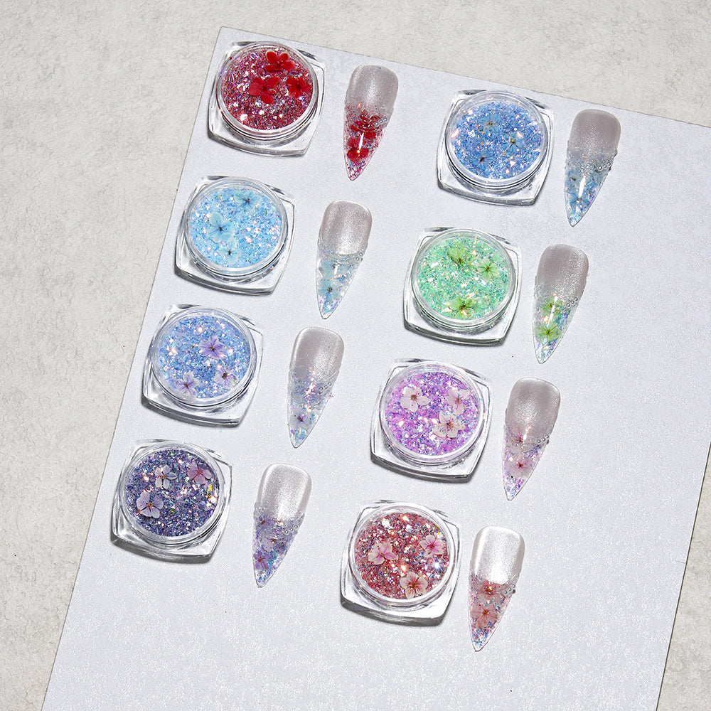Forest Fairy Dried Flower Glitter Nail Art