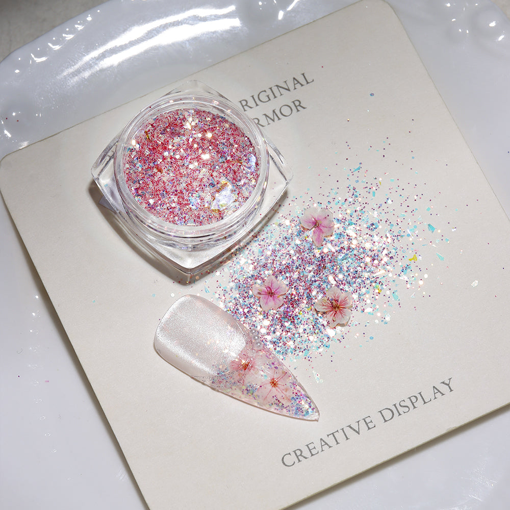 Forest Fairy Dried Flower Glitter Nail Art