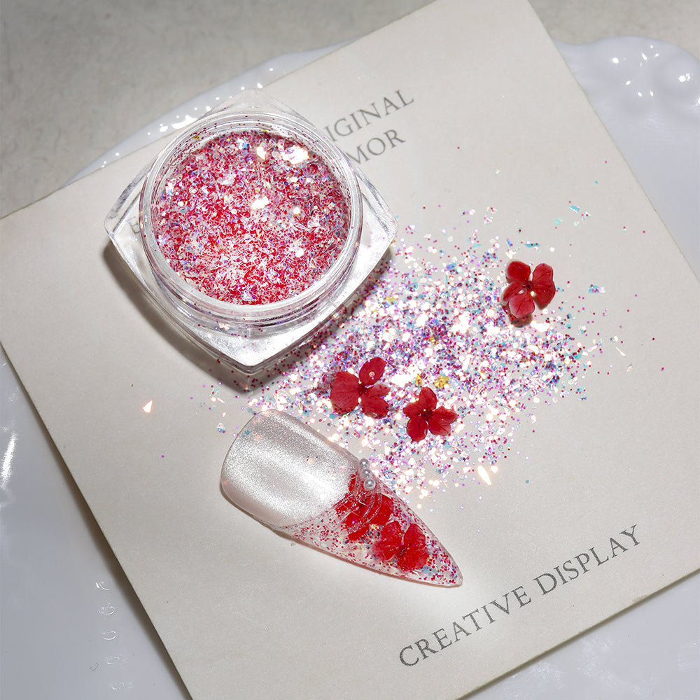 Forest Fairy Dried Flower Glitter Nail Art