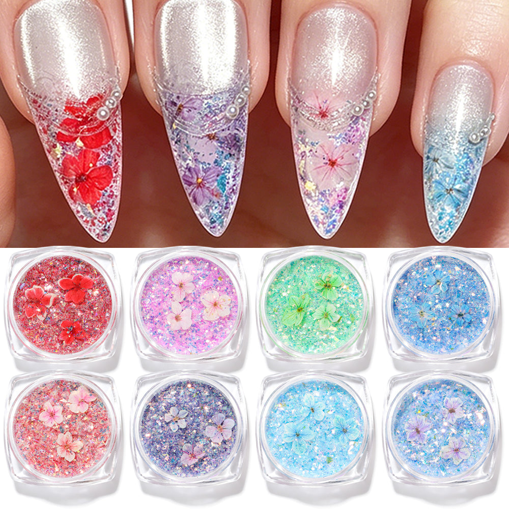 Forest Fairy Dried Flower Glitter Nail Art
