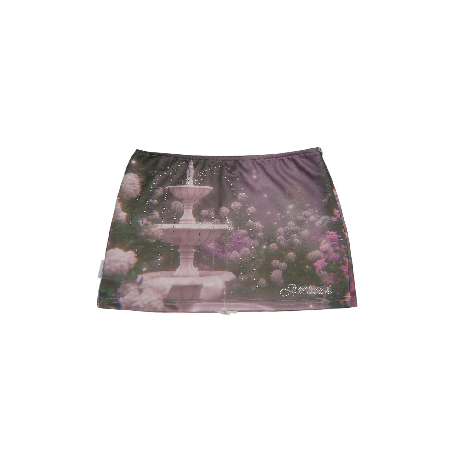 Garden Fountain Pink Purple Dreamcore Rhinestone Bodycon Mini Skirt