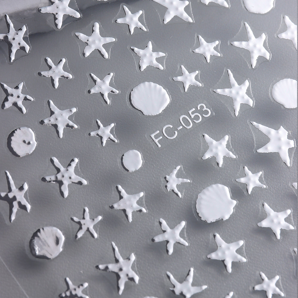 Gold Silver Star Shell Nail Sticker 3D Embossed DIY Nail Art