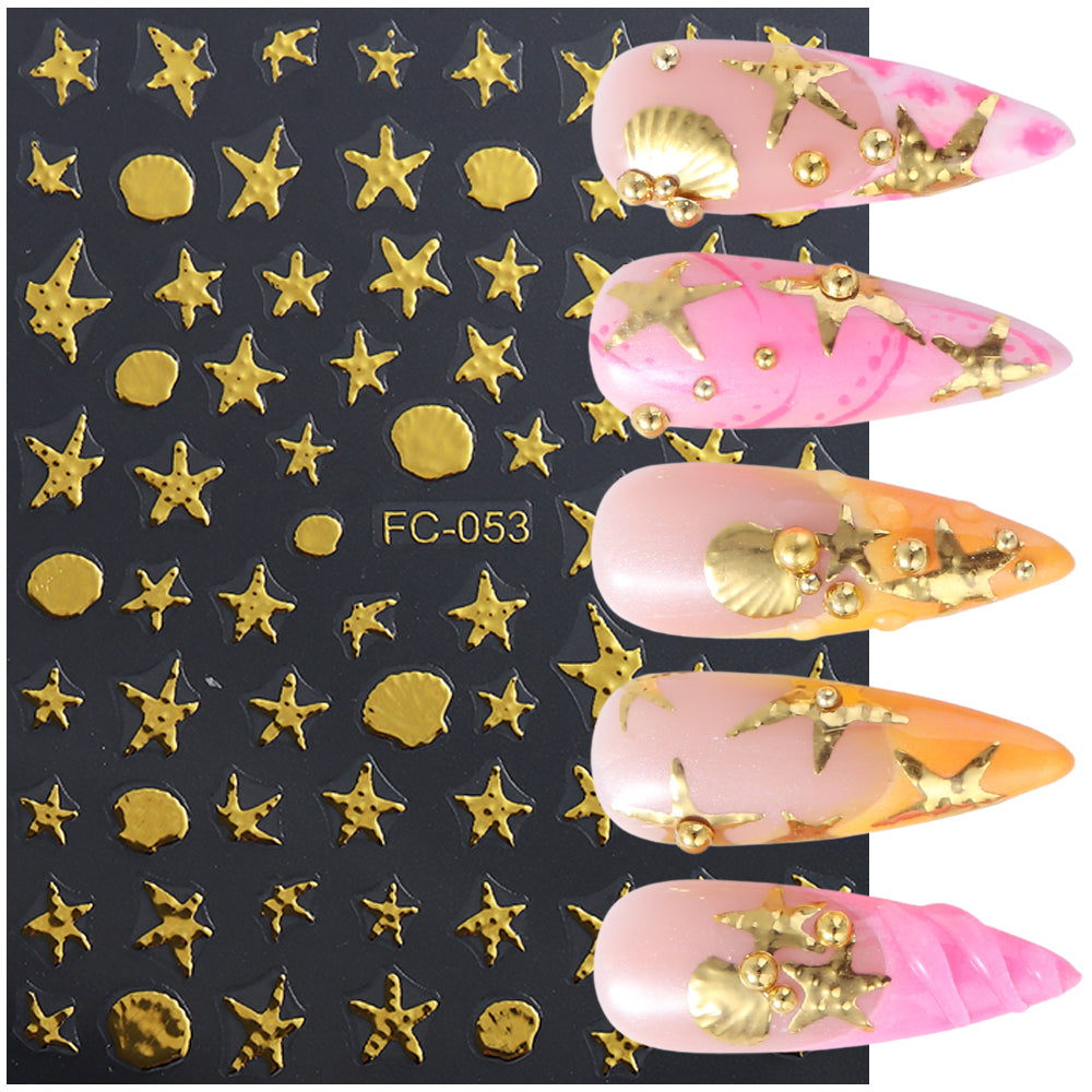 Gold Silver Star Shell Nail Sticker 3D Embossed DIY Nail Art