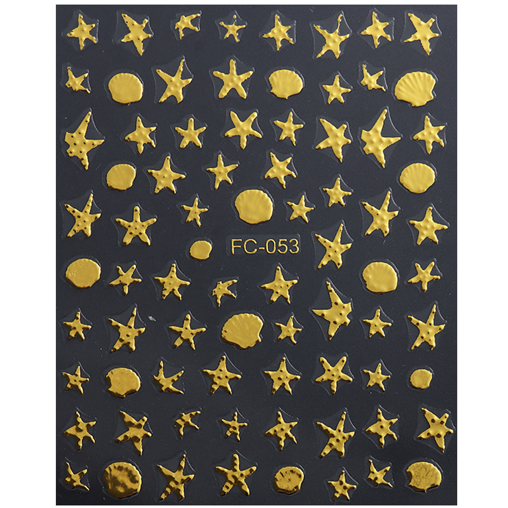 Gold Silver Star Shell Nail Sticker 3D Embossed DIY Nail Art