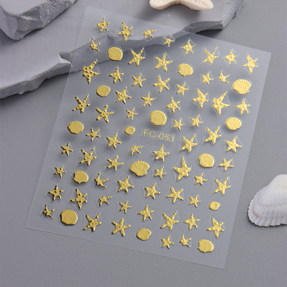 Gold Silver Star Shell Nail Sticker 3D Embossed DIY Nail Art