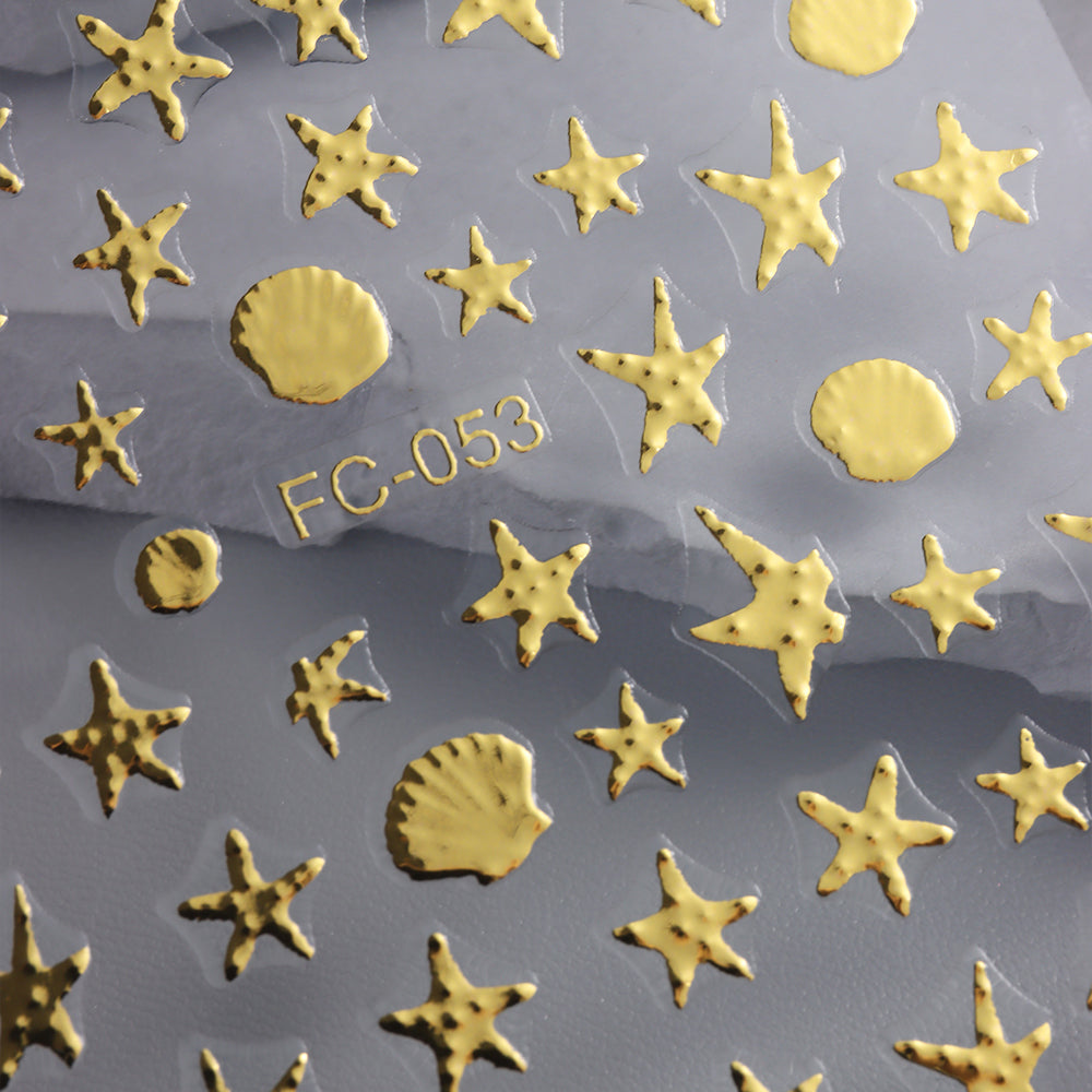 Gold Silver Star Shell Nail Sticker 3D Embossed DIY Nail Art