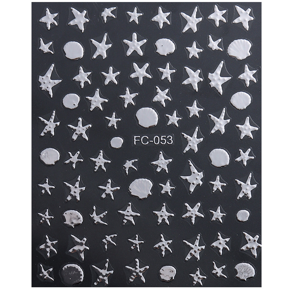 Gold Silver Star Shell Nail Sticker 3D Embossed DIY Nail Art