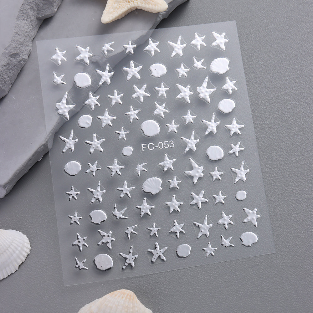 Gold Silver Star Shell Nail Sticker 3D Embossed DIY Nail Art