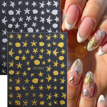 Gold Silver Star Shell Nail Sticker 3D Embossed DIY Nail Art
