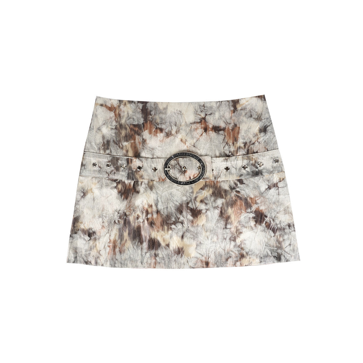 Grey Brown Tie-Dye Belted Low-Rise Bodycon Mini Skirt