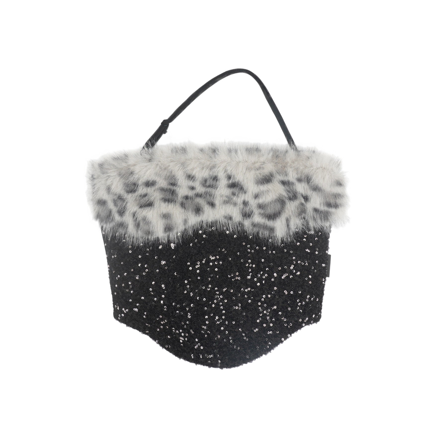 Grey Leopard Faux-Fur Sequin Mesh Halter Bustier Top