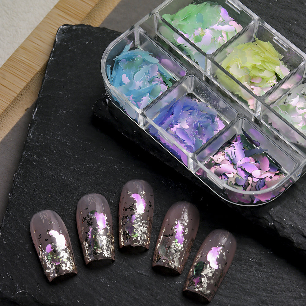 Holographic Feather Nail Glitter Mix Iridescent Pastel Nail Decorations