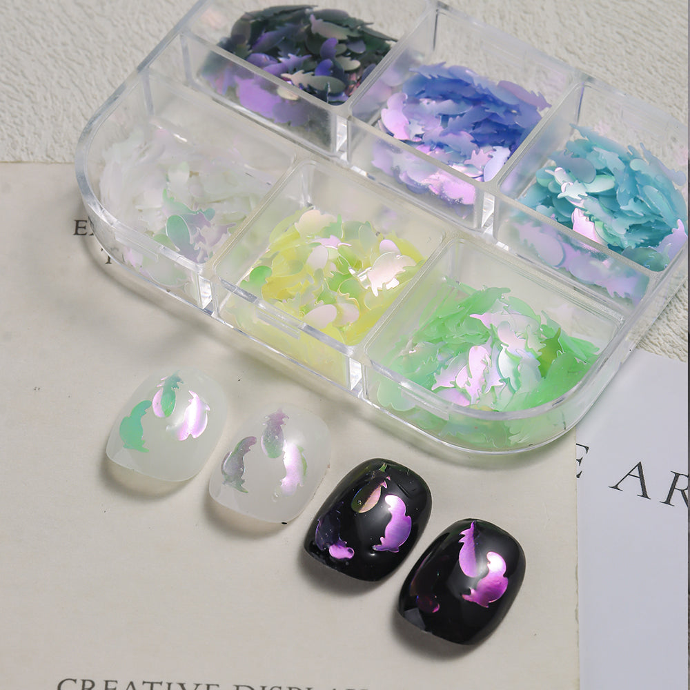 Holographic Feather Nail Glitter Mix Iridescent Pastel Nail Decorations