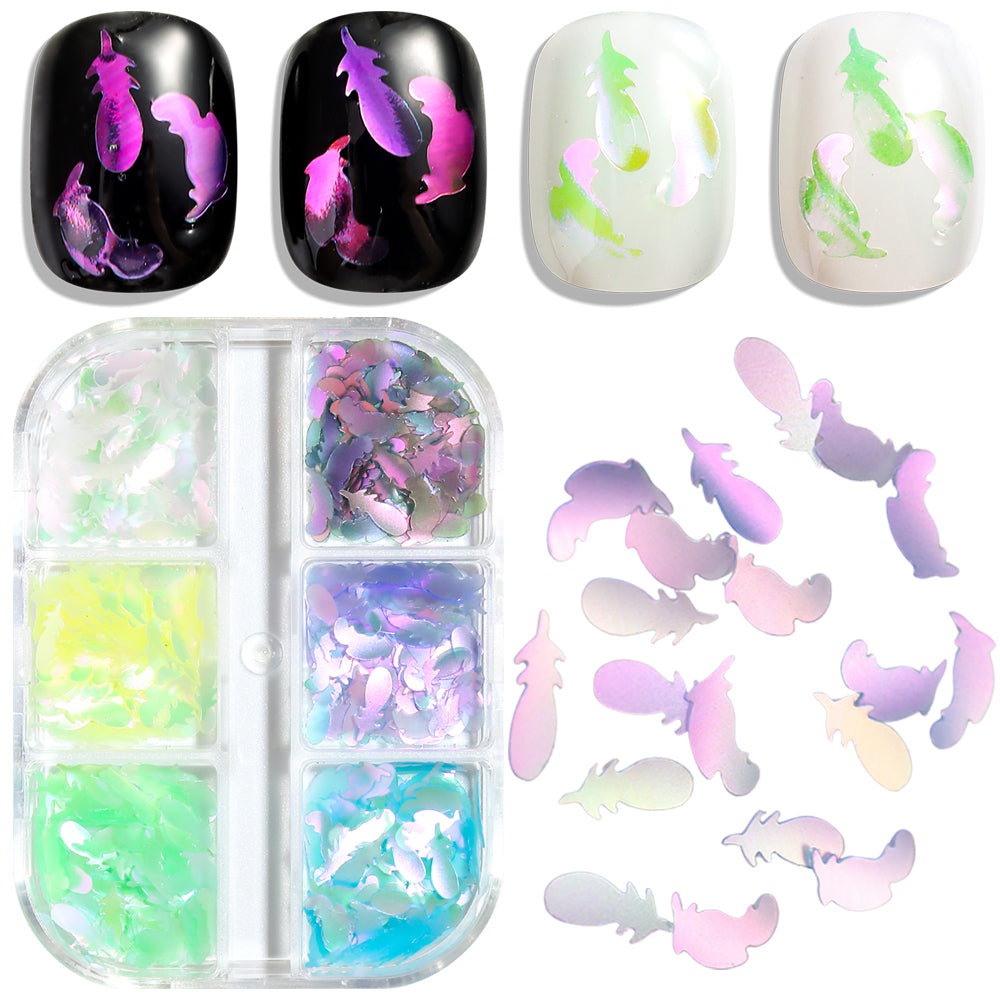 Holographic Feather Nail Glitter Mix Iridescent Pastel Nail Decorations