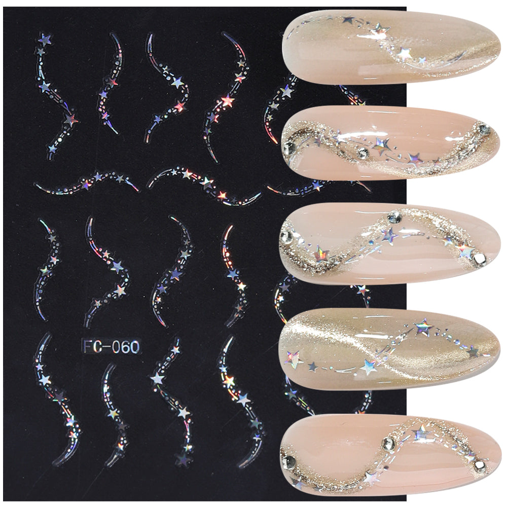 Holographic Shooting Star Nail Sticker 3D Embossed DIY Nail Art