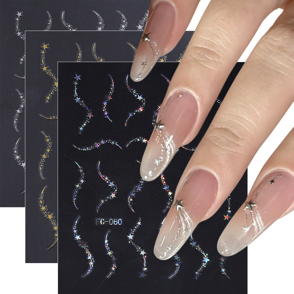 Holographic Shooting Star Nail Sticker 3D Embossed DIY Nail Art