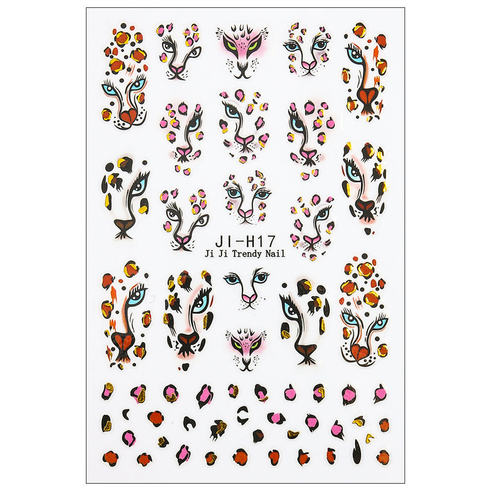 Leopard Print 5D Nail Stickers Cheetah Animal Head Nail Decals Cool Trendy Nail Art
