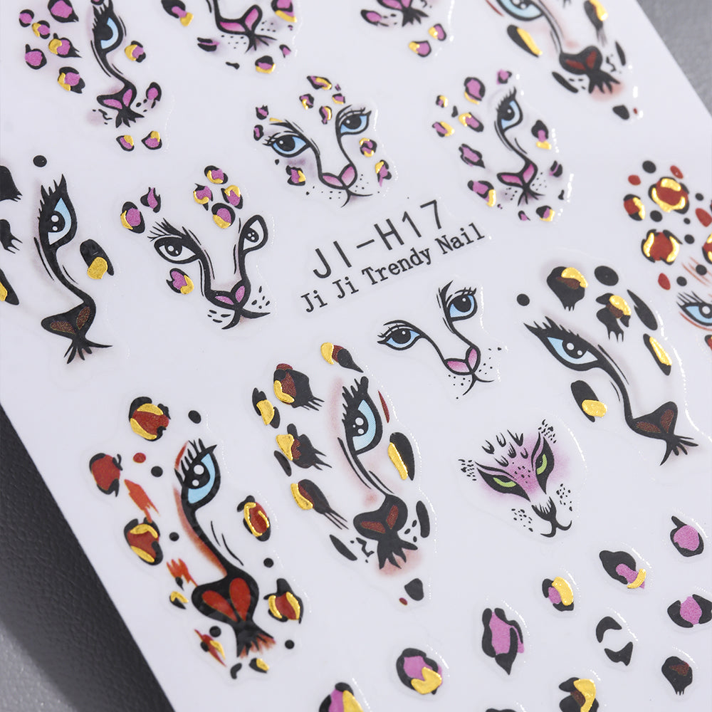 Leopard Print 5D Nail Stickers Cheetah Animal Head Nail Decals Cool Trendy Nail Art