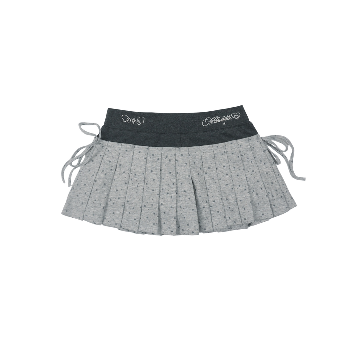 Lynenallure Heather Grey Cotton Star Print Contrast Pleated Mini Skort Y2K Style