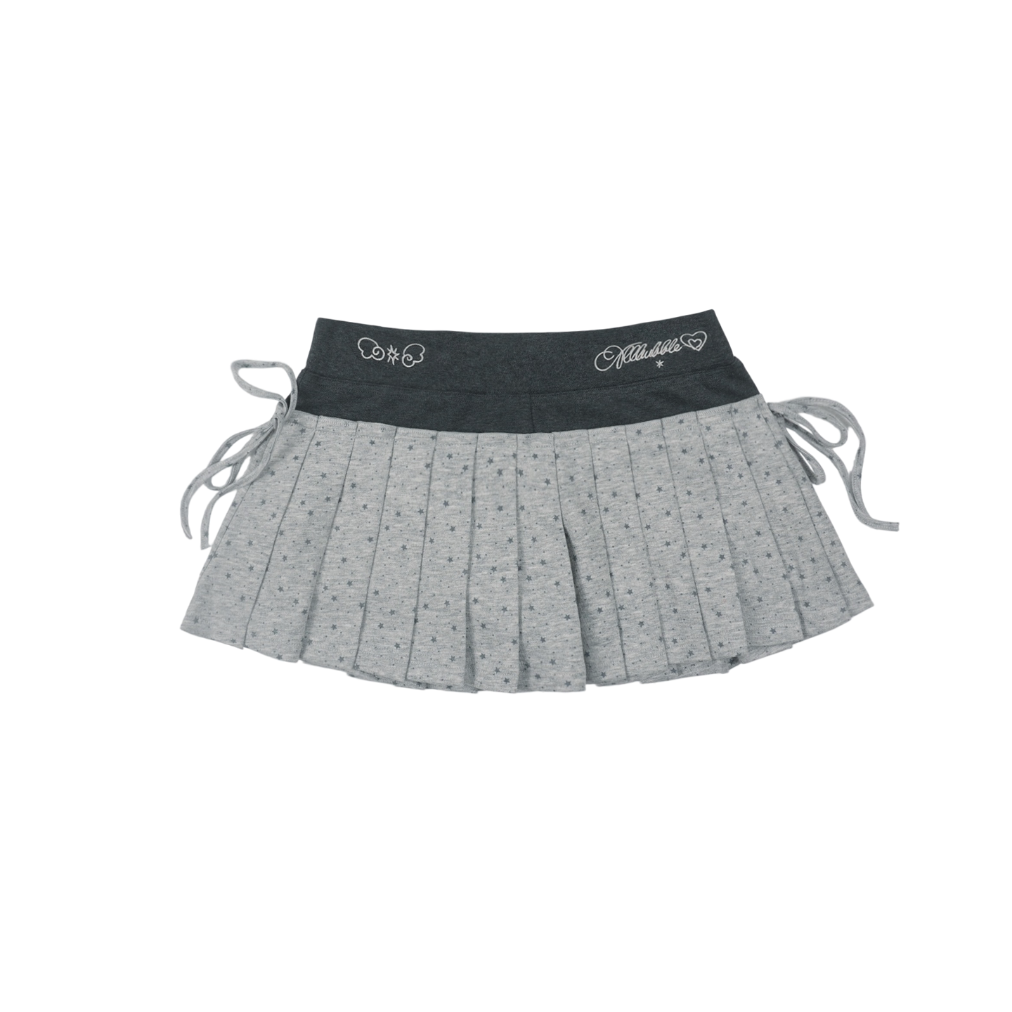 Lynenallure Heather Grey Cotton Star Print Contrast Pleated Mini Skort Y2K Style