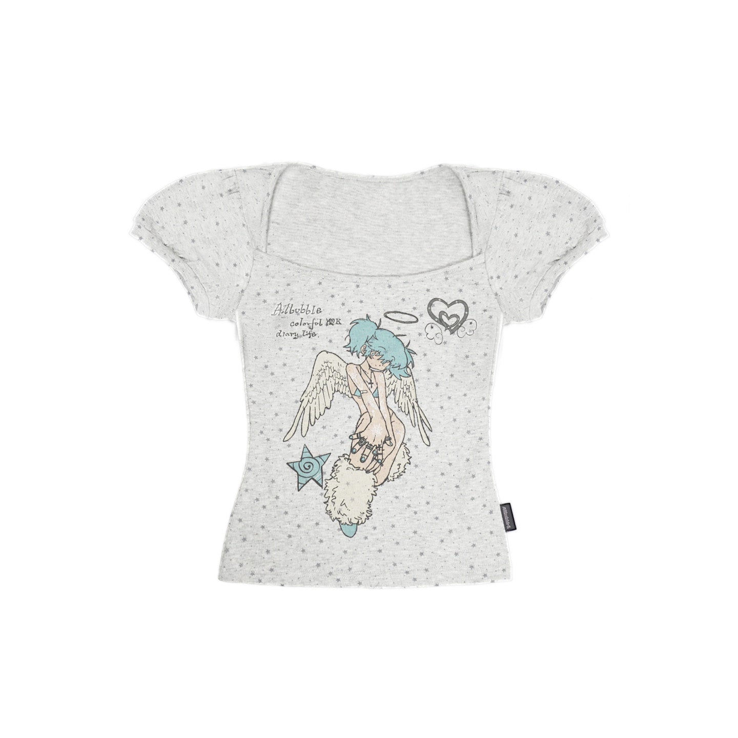 Lynenallure Heather Grey Star Angel Print U-Neck Fitted Baby Tee
