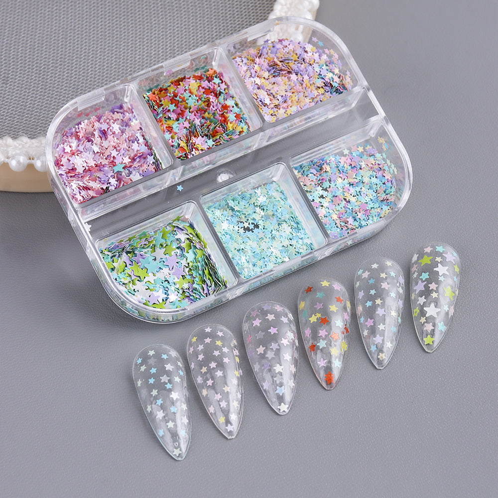 Macaron Star Glitter Nail Sequins 6 Colors Mixed Five Point Star Nail Decorations