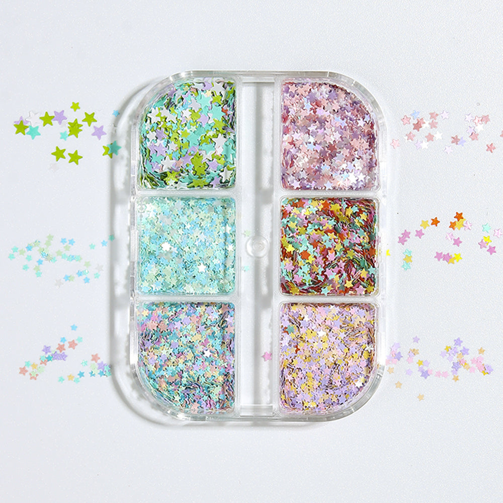 Macaron Star Glitter Nail Sequins 6 Colors Mixed Five Point Star Nail Decorations