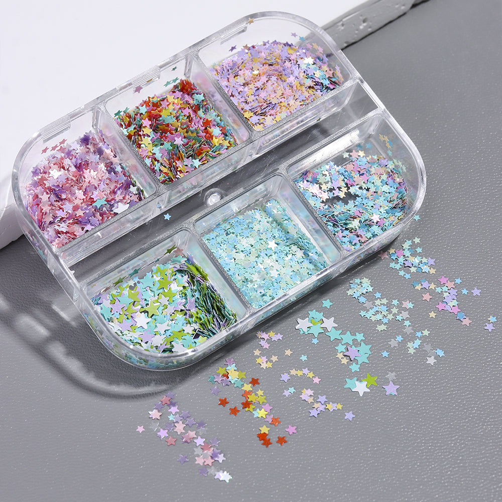 Macaron Star Glitter Nail Sequins 6 Colors Mixed Five Point Star Nail Decorations
