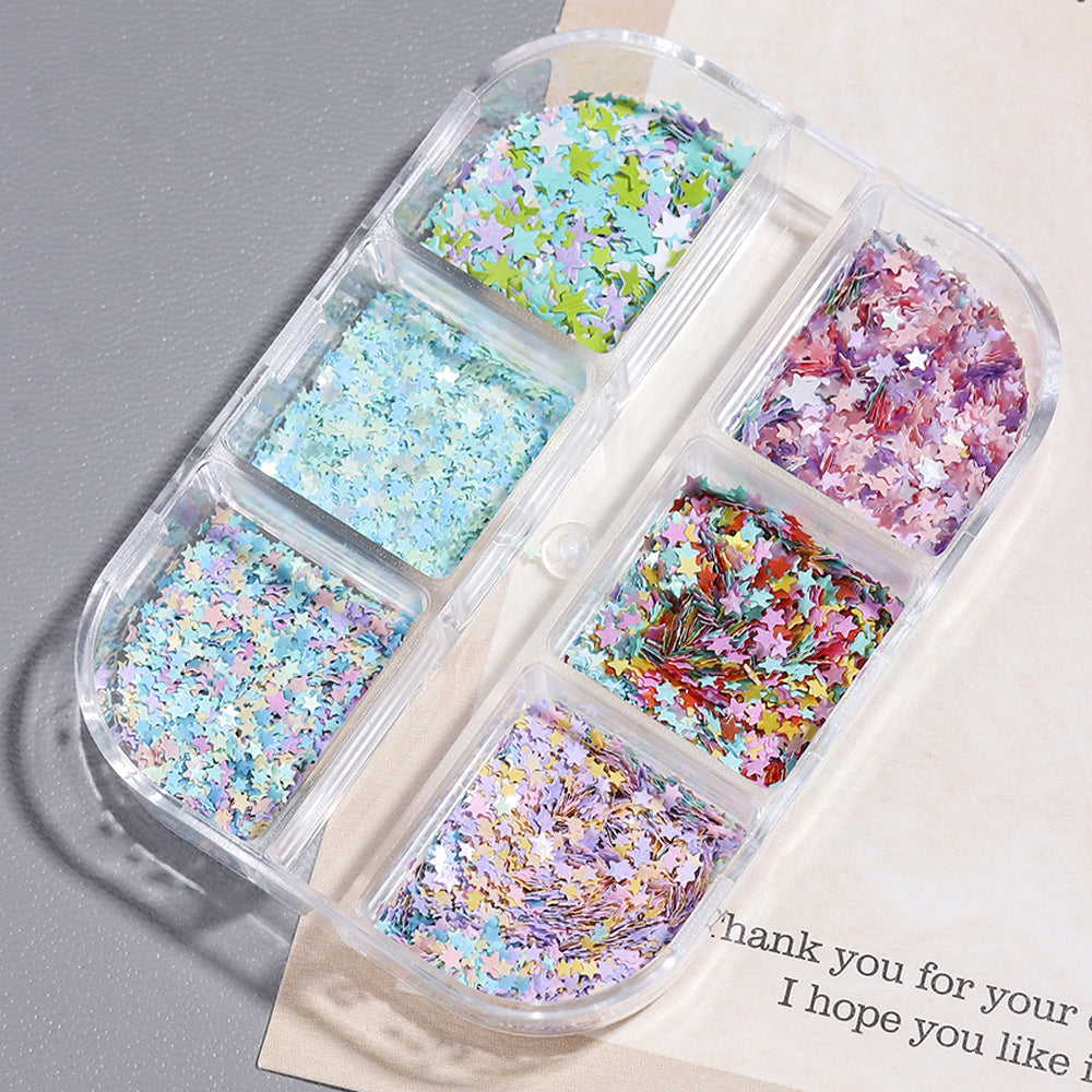 Macaron Star Glitter Nail Sequins 6 Colors Mixed Five Point Star Nail Decorations