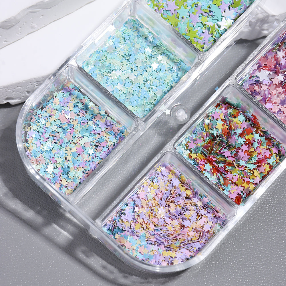 Macaron Star Glitter Nail Sequins 6 Colors Mixed Five Point Star Nail Decorations