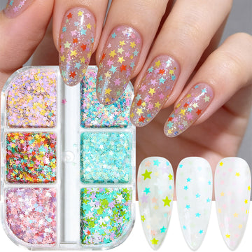 Macaron Star Glitter Nail Sequins 6 Colors Mixed Five Point Star Nail Decorations