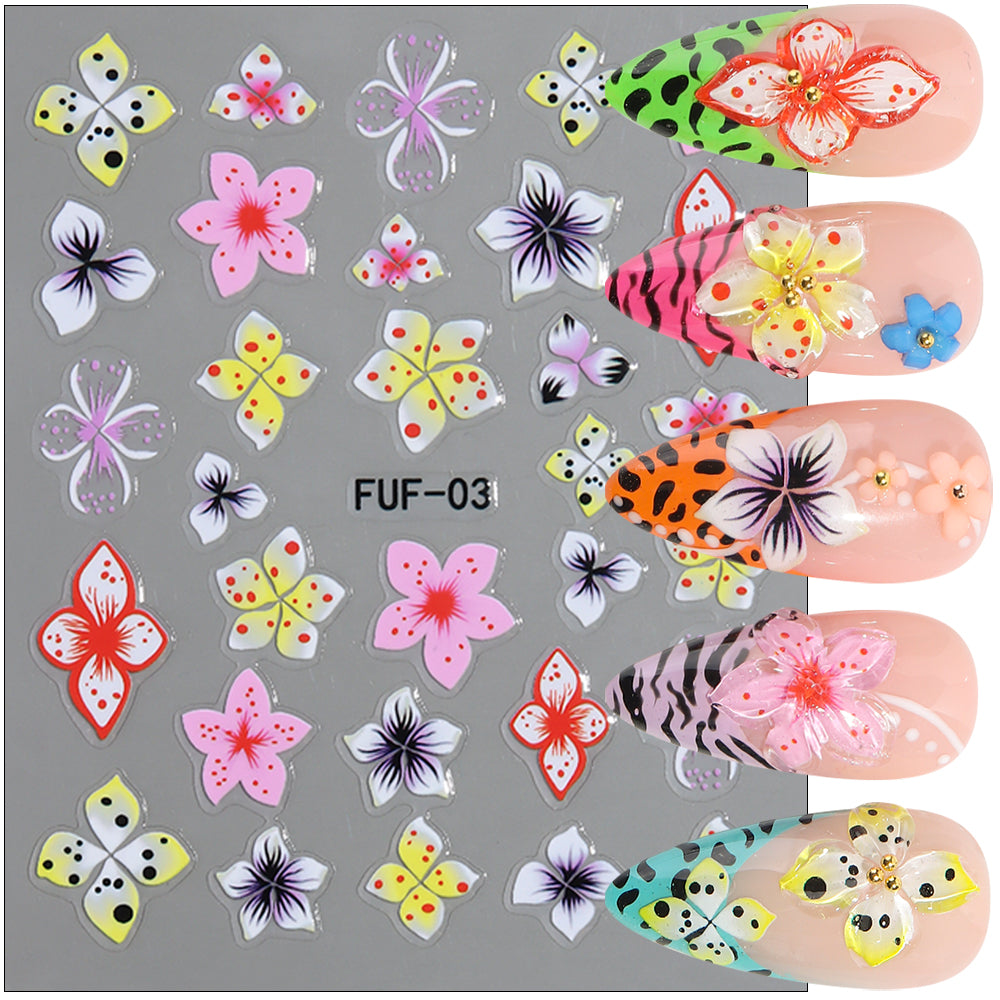 Millennial Girly 3D Flower Nail Stickers Leopard Zebra Nail Decals