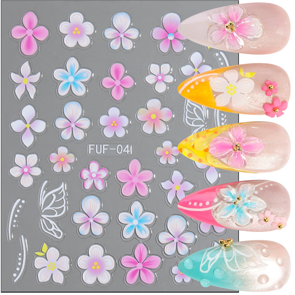 Millennial Girly 3D Flower Nail Stickers Leopard Zebra Nail Decals