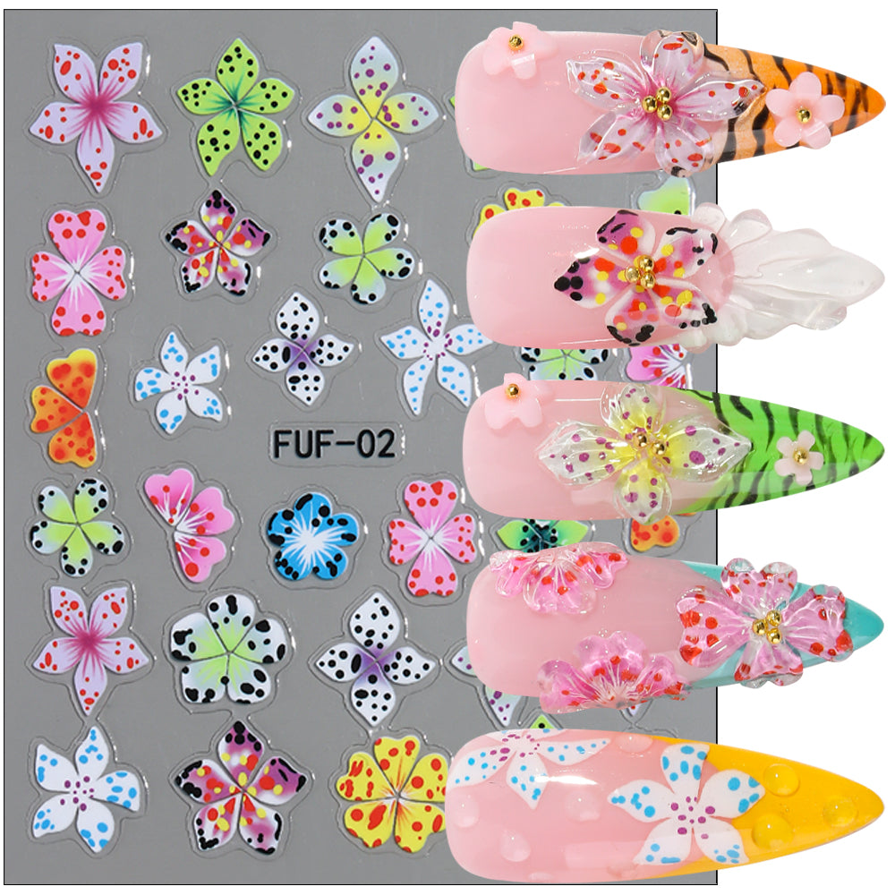 Millennial Girly 3D Flower Nail Stickers Leopard Zebra Nail Decals