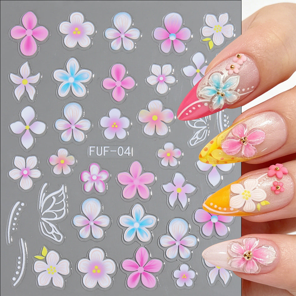 Millennial Girly 3D Flower Nail Stickers Leopard Zebra Nail Decals