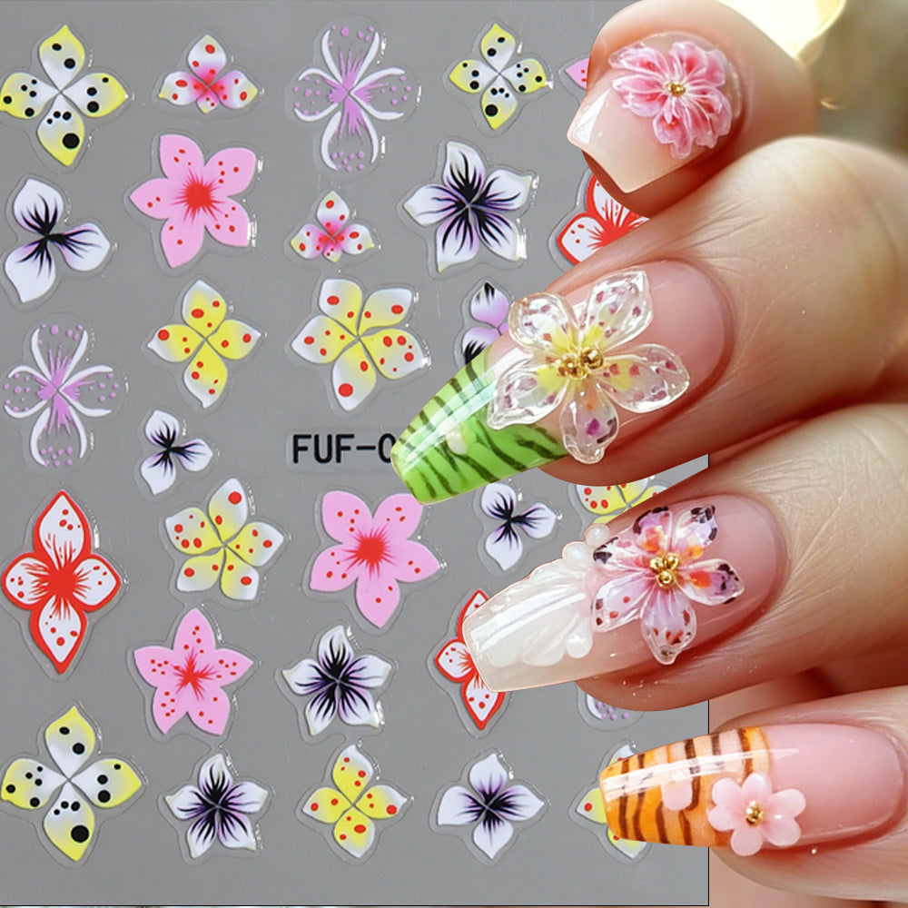 Millennial Girly 3D Flower Nail Stickers Leopard Zebra Nail Decals