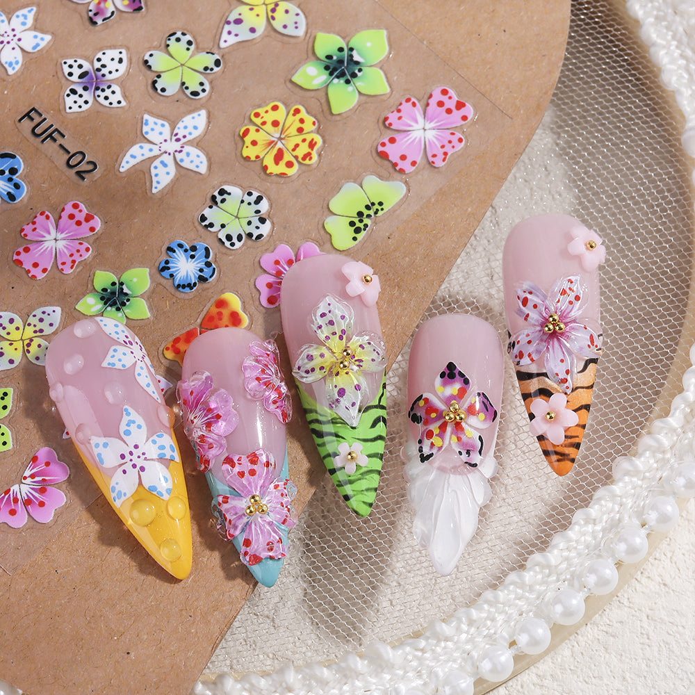 Millennial Girly 3D Flower Nail Stickers Leopard Zebra Nail Decals