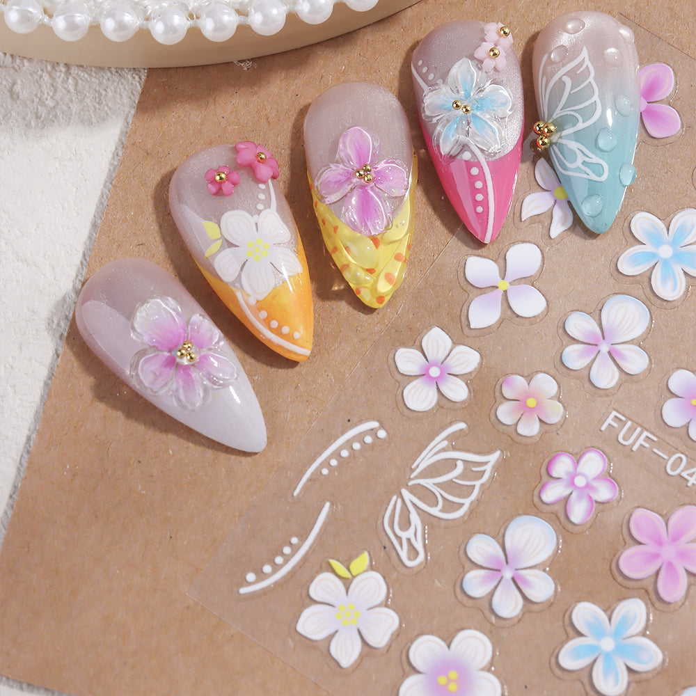 Millennial Girly 3D Flower Nail Stickers Leopard Zebra Nail Decals
