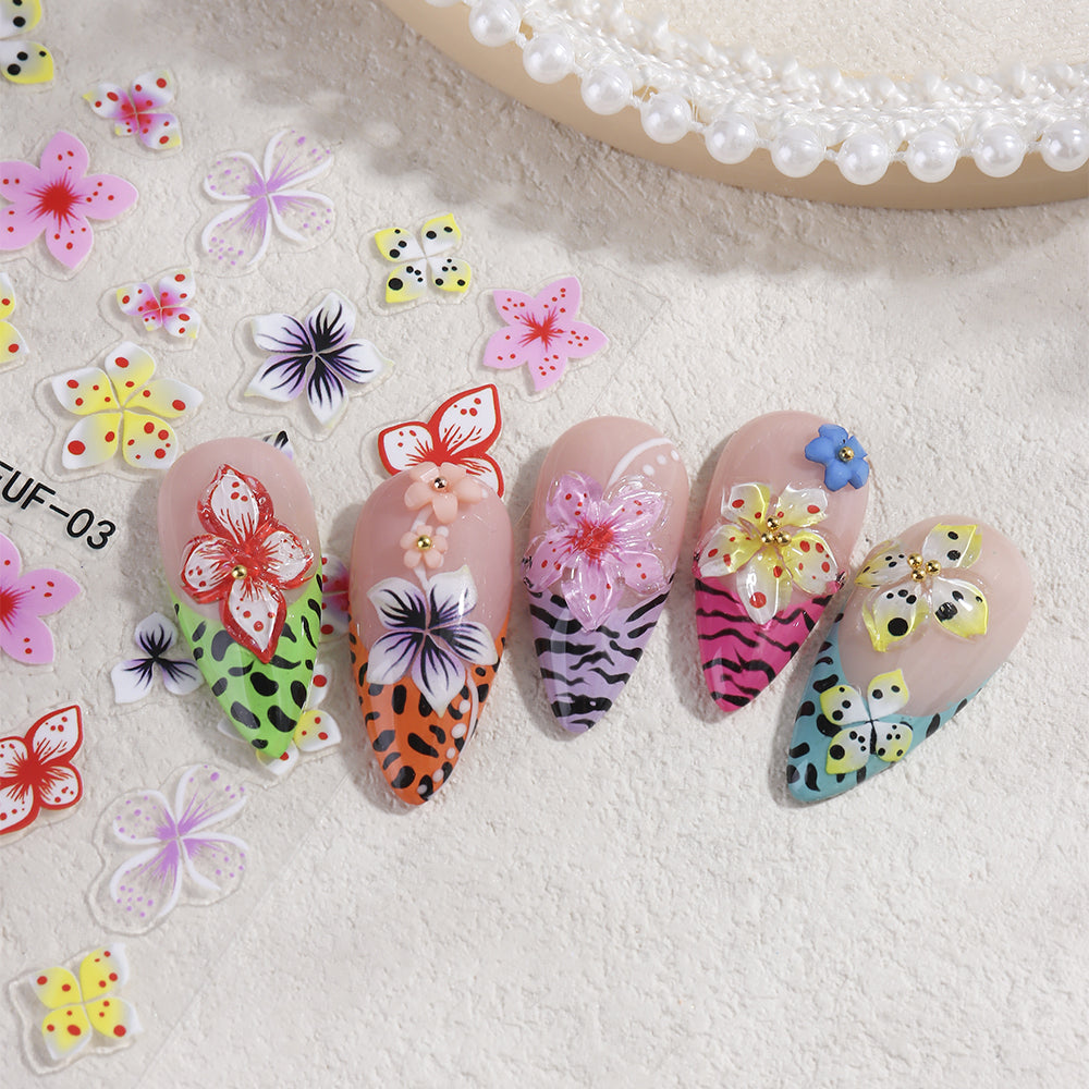 Millennial Girly 3D Flower Nail Stickers Leopard Zebra Nail Decals