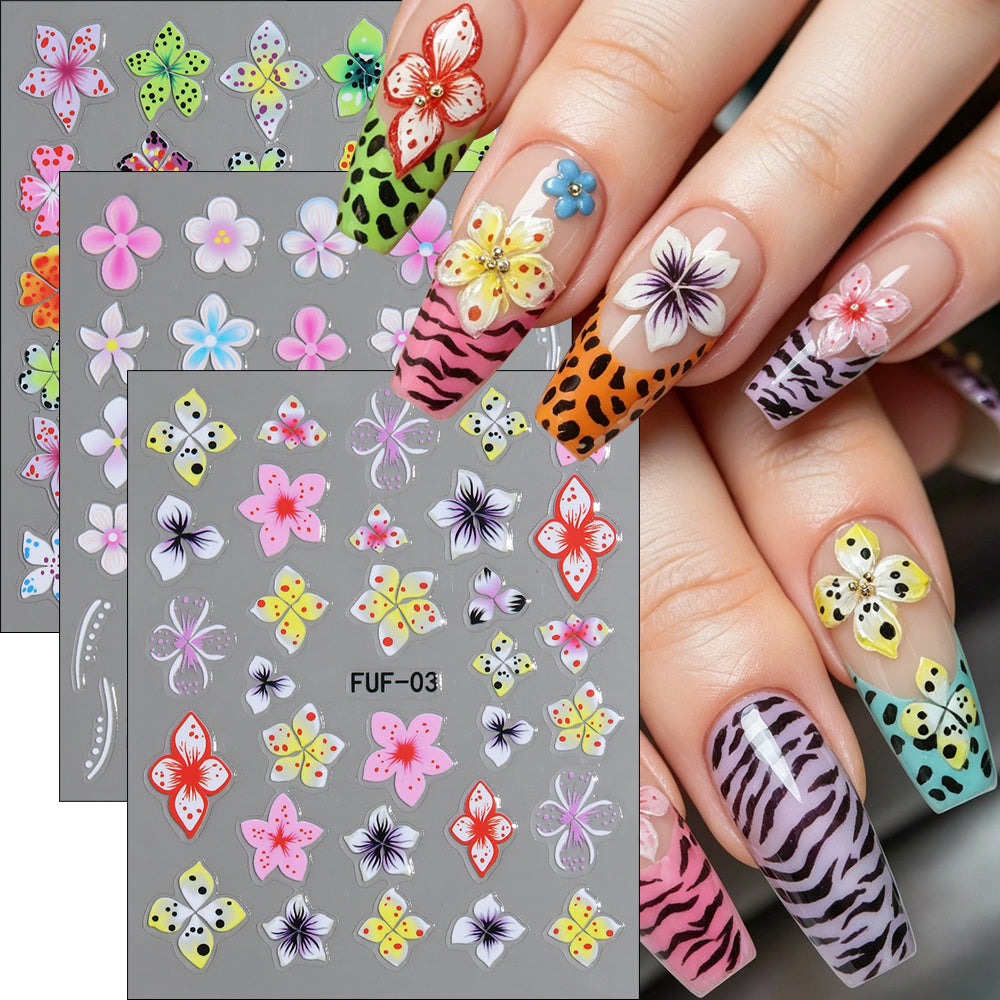 Millennial Girly 3D Flower Nail Stickers Leopard Zebra Nail Decals